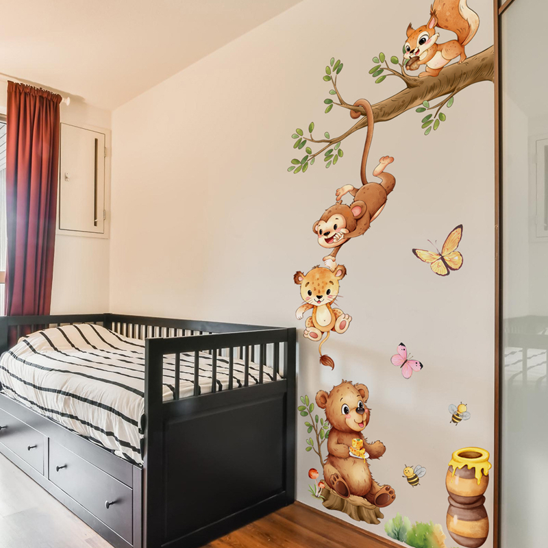 Kids Education Room - Animal Branches Cute Monkey Butterfly Bee