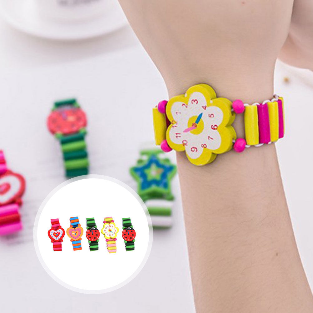 Educational Cartoon For Kids - 5Pcs Wooden Kids Watch Cartoon Creative