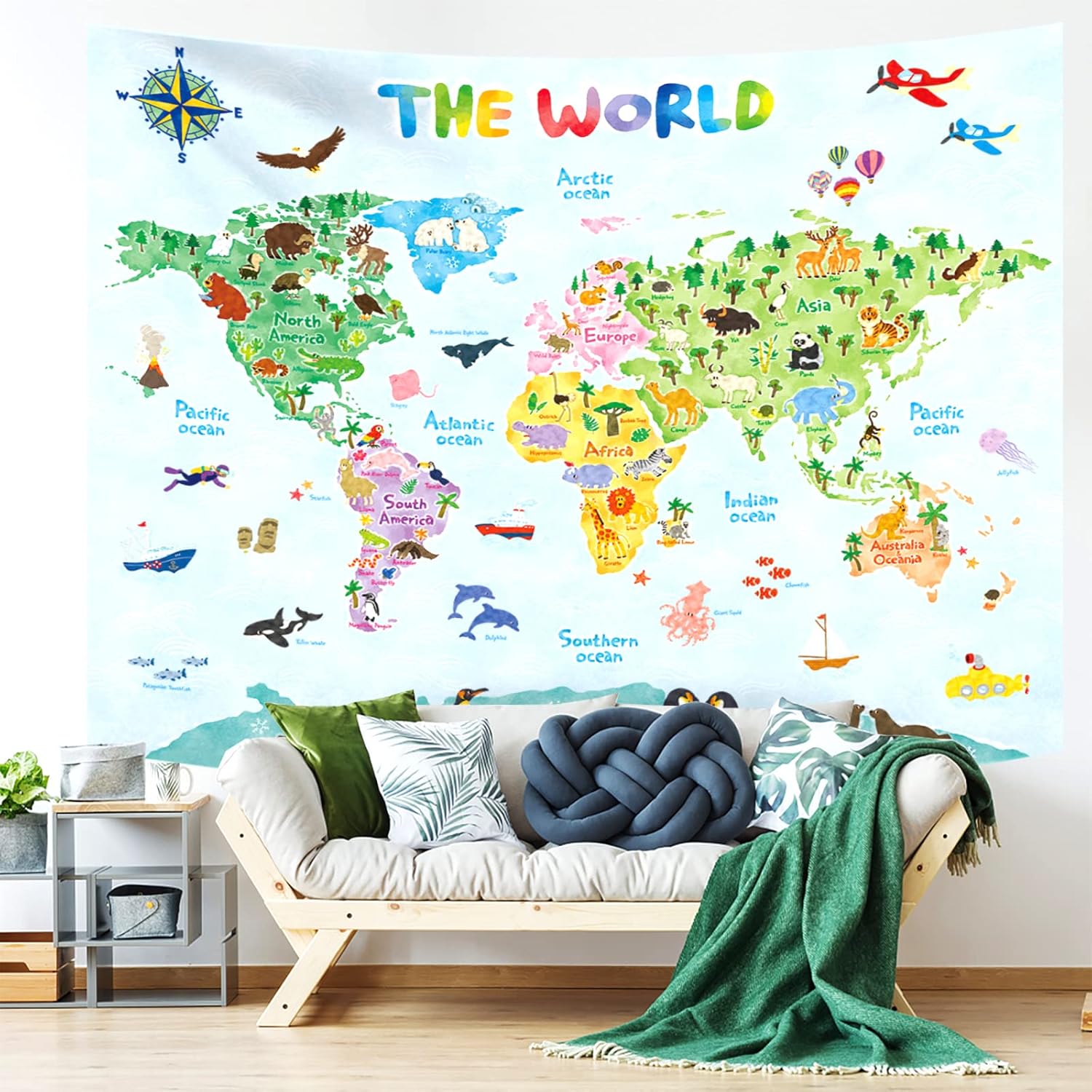 Kids World Map Wall Tapestry E - đánh giá và giá Kids Education Room